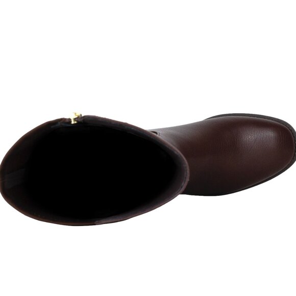 Stylish Modern Fashion Stretchy Leather Knee High Brown Riding Flat Boots - Picture 9 of 9